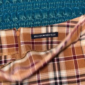 Brandy Melville Brown and Cream Plaid Skirt